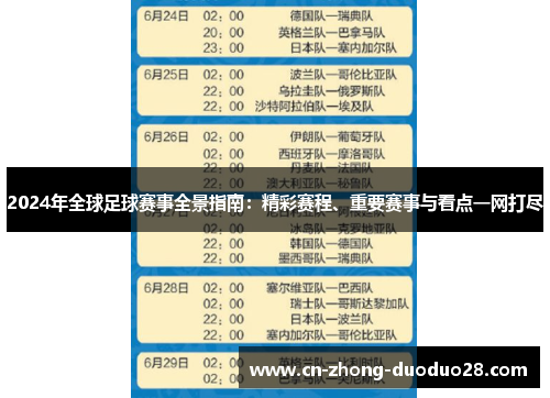 2024年全球足球赛事全景指南：精彩赛程、重要赛事与看点一网打尽