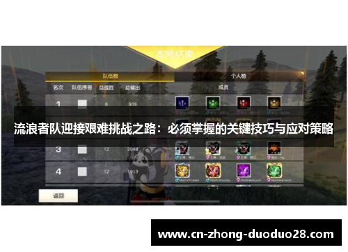 流浪者队迎接艰难挑战之路：必须掌握的关键技巧与应对策略