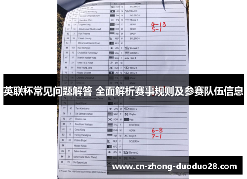 英联杯常见问题解答 全面解析赛事规则及参赛队伍信息