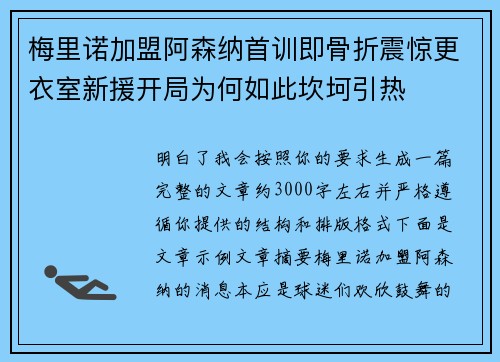 梅里诺加盟阿森纳首训即骨折震惊更衣室新援开局为何如此坎坷引热